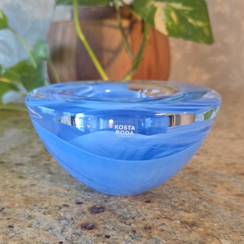 Kosta Boda ATOLL votive Light Blue Glass Dish Candle Holder